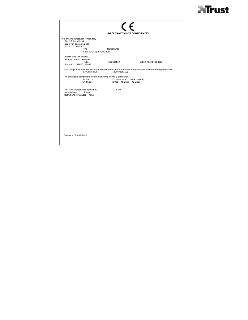 Page n°1 - Manuel utilisateur Trust Black Widow 18003