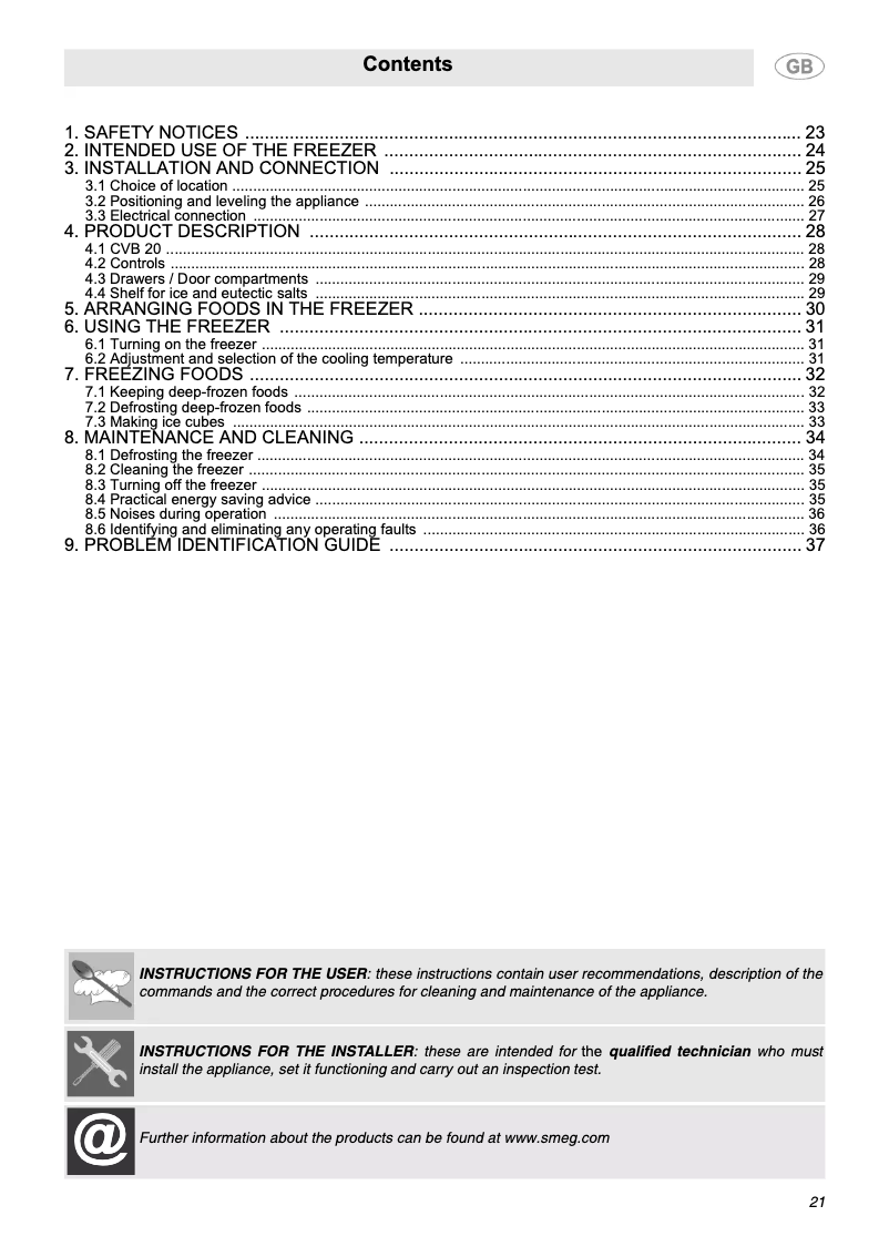 Page 1 de la notice Manuel utilisateur Smeg CVB20LR