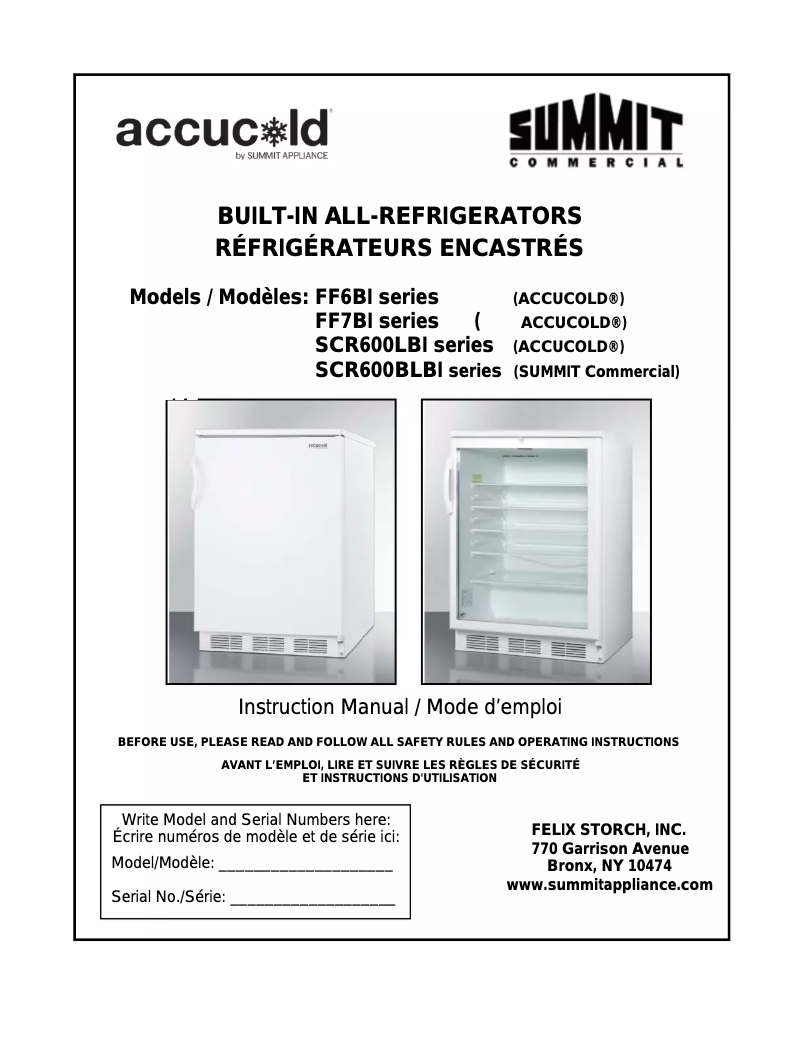 Page n°1 - Manuel utilisateur Accucold ALB753LBLSSHH