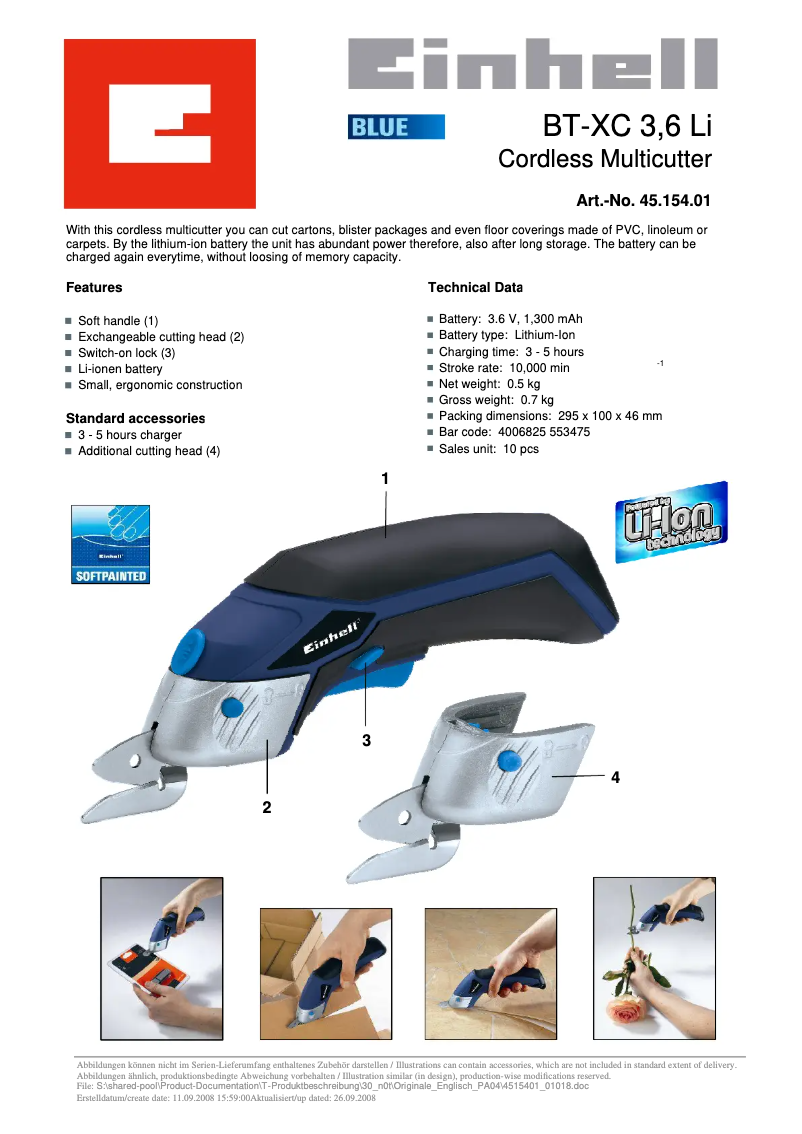 Page n°1 - Manuel utilisateur Einhell BT-XC 3,6 Li