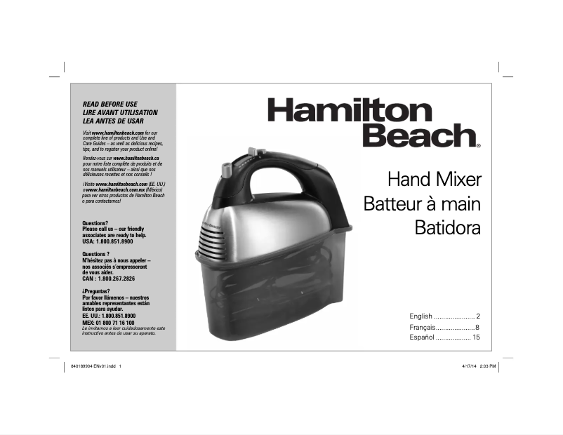 Page 1 de la notice Mode d'emploi Hamilton Beach SoftScrape 62637