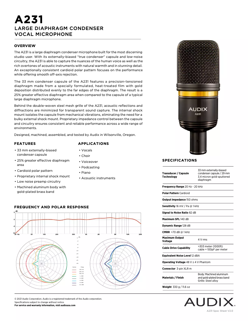 Page n°1 - Manuel utilisateur Audix A231