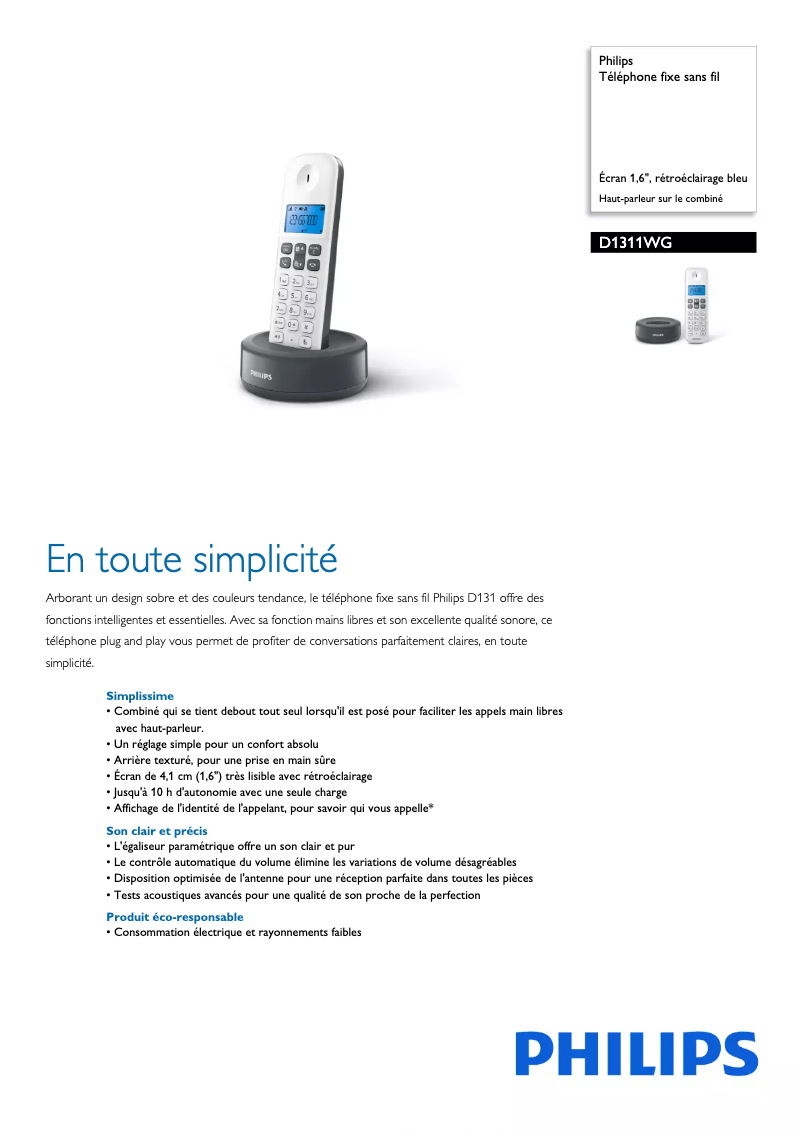 Page n°1 - Fiche technique Philips D131