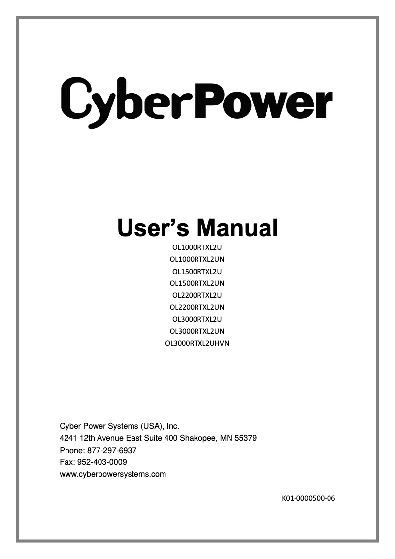 Page 1 de la notice Manuel utilisateur CyberPower OL2200RTXL2UN