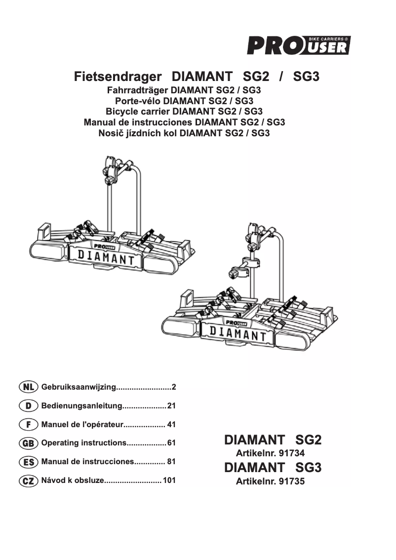First page image of the manual for Diamant SG2