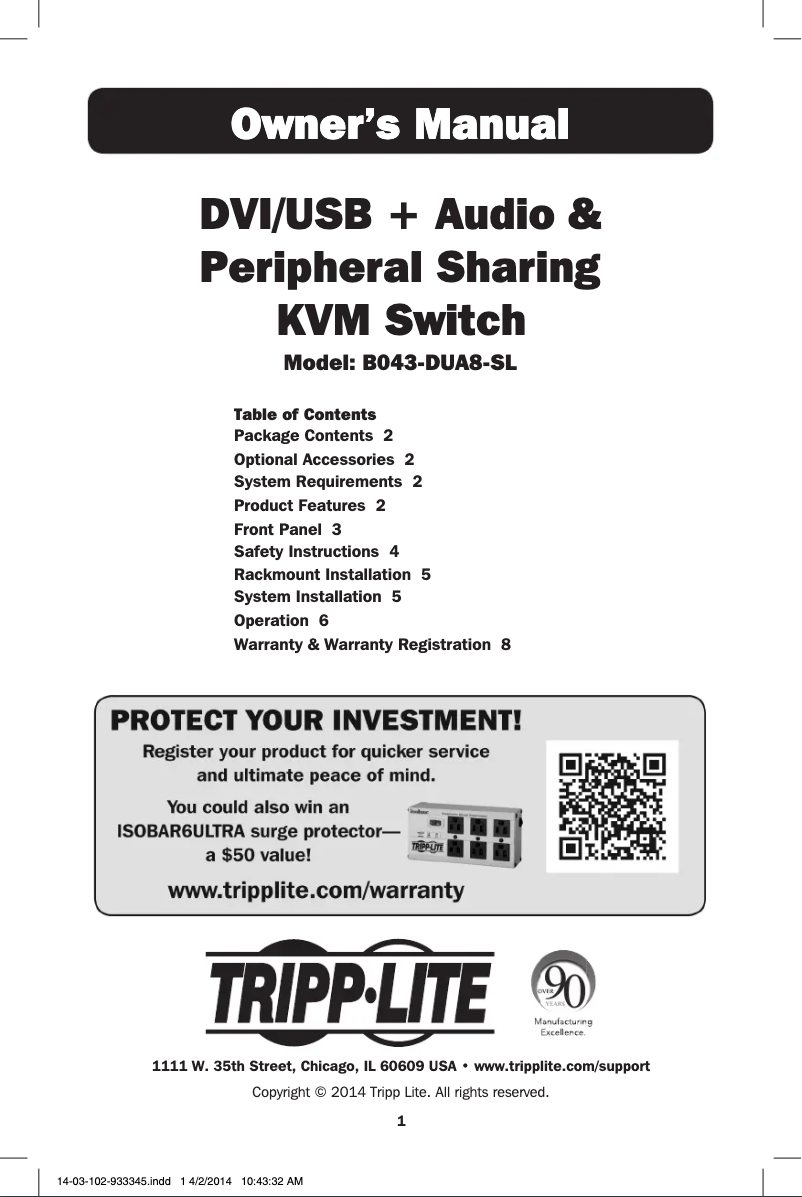 Page n°1 - Manuel utilisateur Tripp Lite NetController B043-DUA8-SL