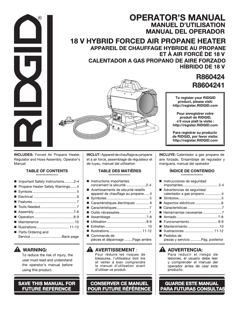 Page 1 de la notice Manuel utilisateur Ridgid R860424