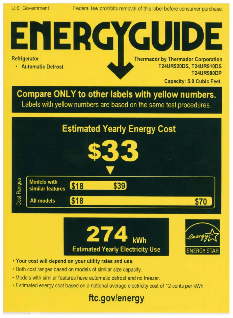 Page 1 de la notice Label énergétique Thermador T24UR920DS