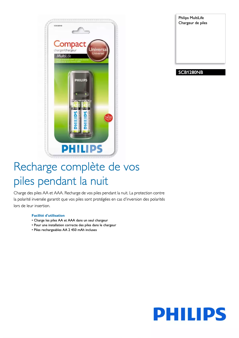 Page n°1 - Fiche technique Philips MultiLife SCB1280NB