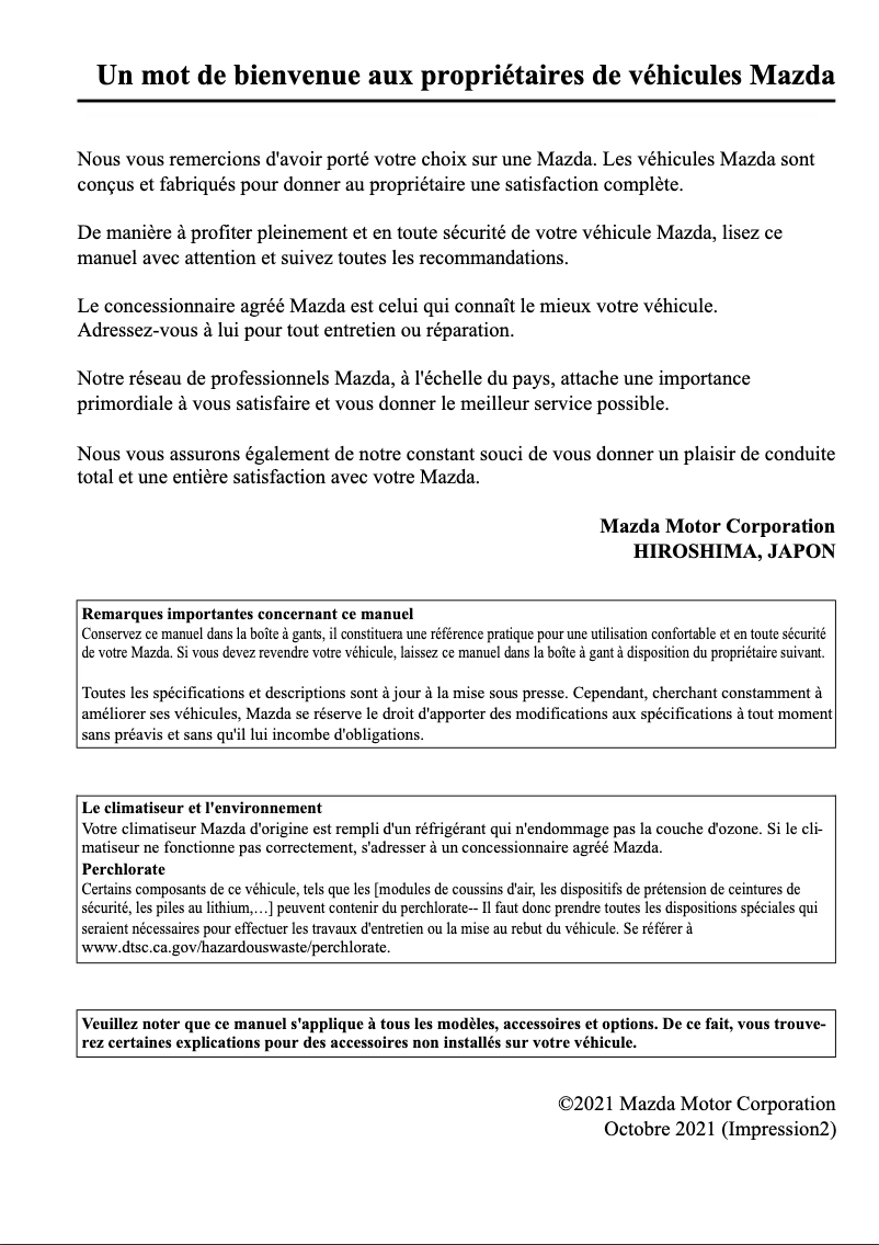 Page 1 de la notice Manuel utilisateur Mazda CX-9 (2022)