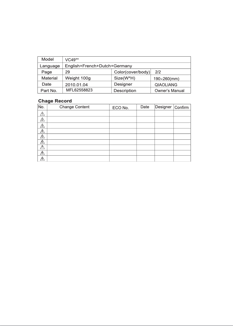 Page n°1 - Manuel utilisateur LG VC4916