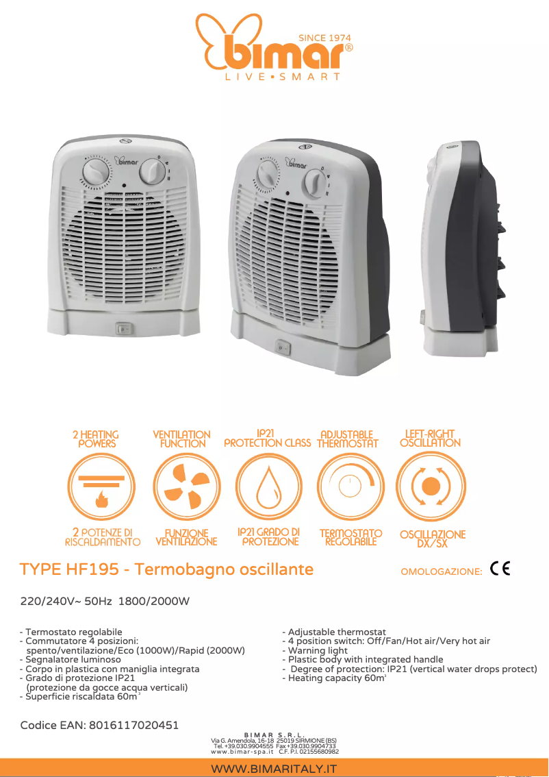 Page 1 de la notice Fiche technique Bimar HF195