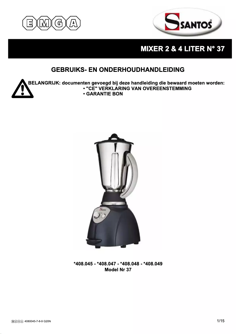 Página 1 del manual Manual de usuario Santos N° 37