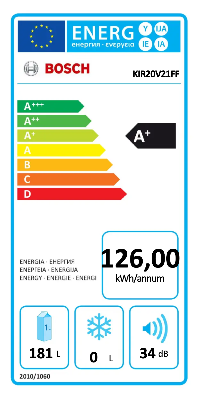 Page n°1 - Label énergétique Bosch KIR20V21FF