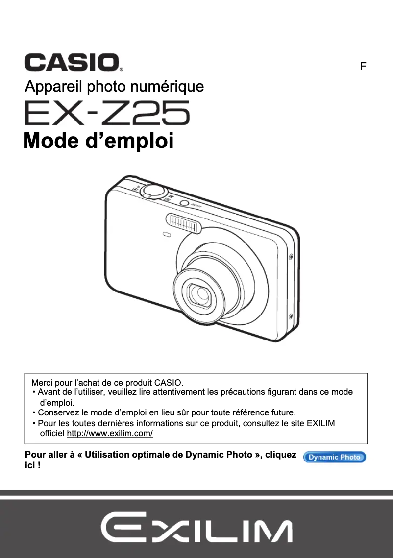 Image de la première page du manuel de l'appareil Exilim EX-Z25