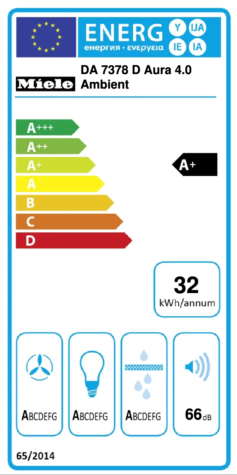 Page n°1 - Label énergétique Miele DA 7378 D Aura 4.0 Ambient