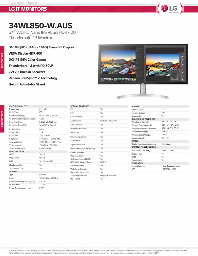 Imagen de la primera página del manual del dispositivo UltraWide 34WL850