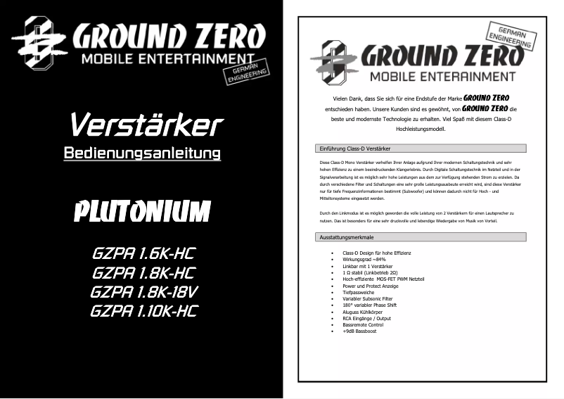 Page n°1 - Manuel utilisateur Ground Zero GZPA 1.10K-HC
