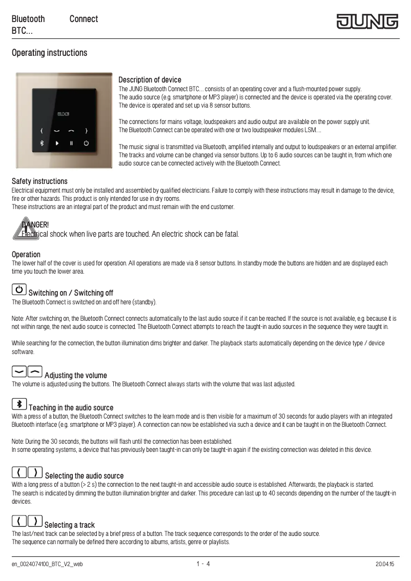 Page 1 of the manual User Manual JUNG BTCLS-DISP