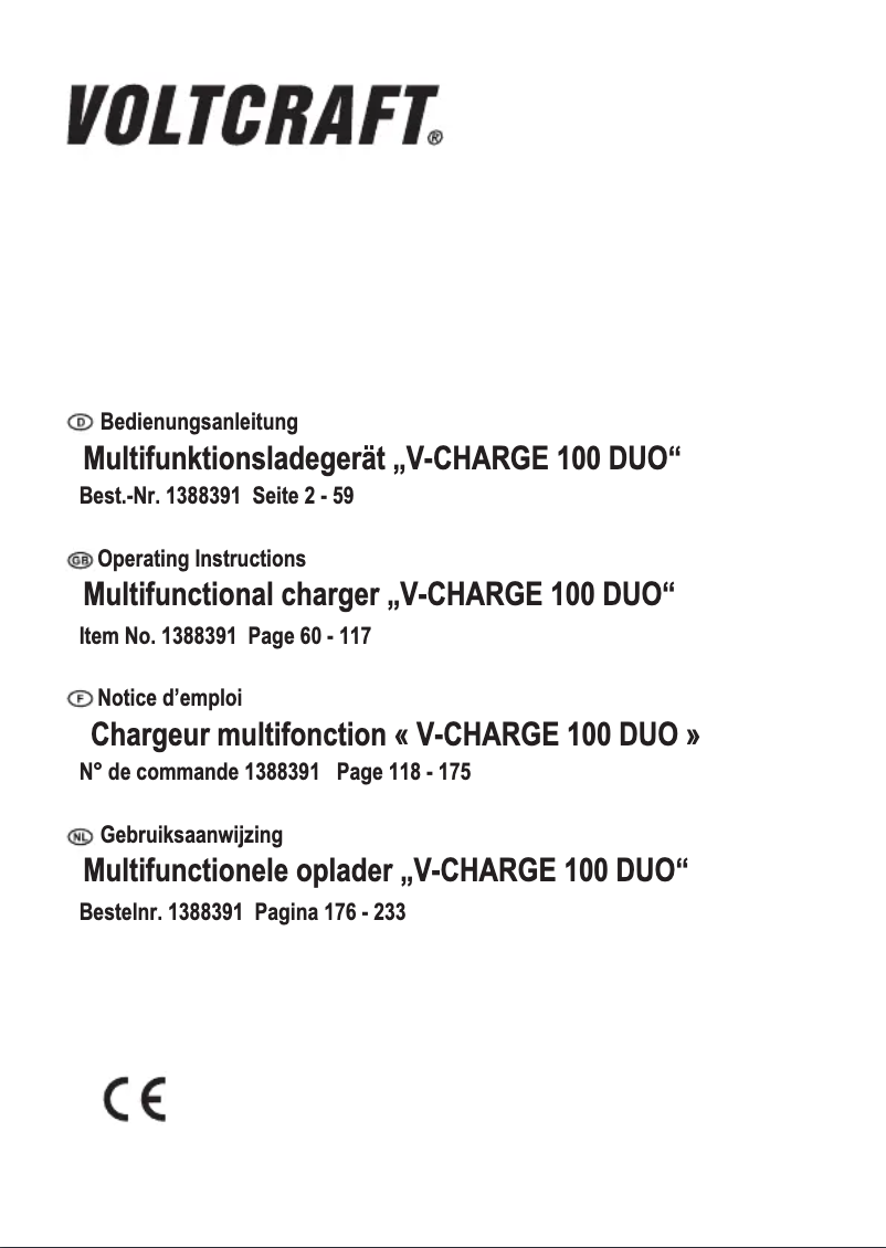 Page 1 de la notice Manuel utilisateur Voltcraft V-Charge 100 Duo