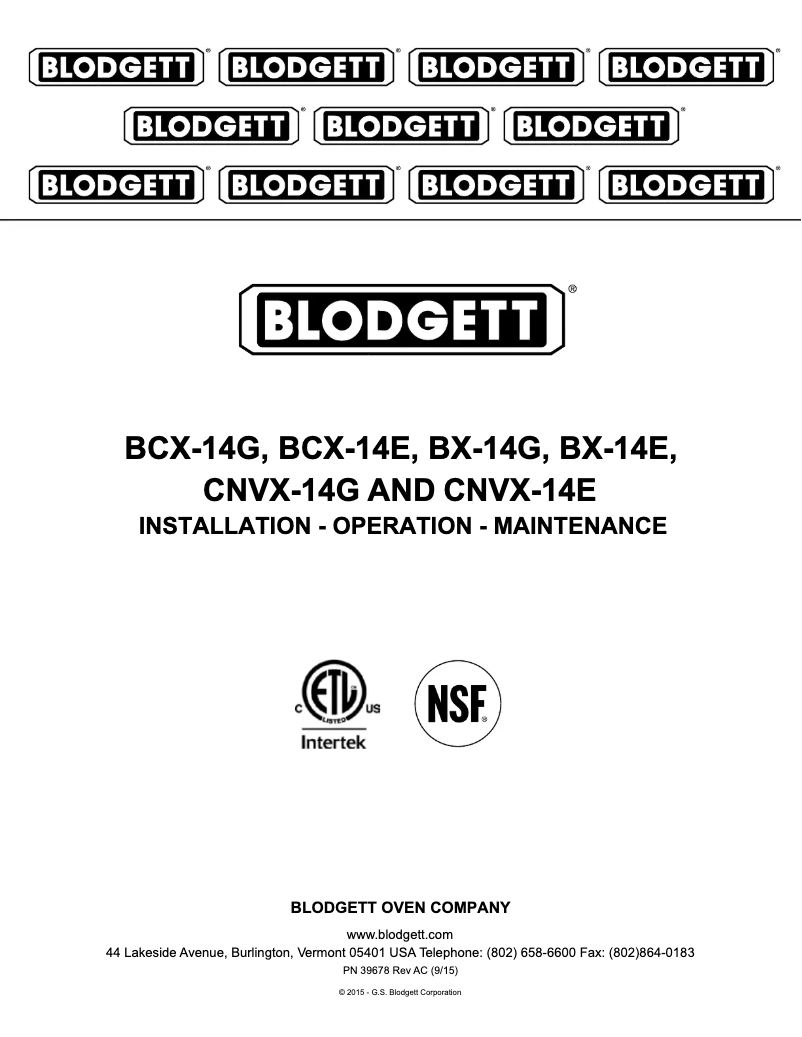Page n°1 - Manuel utilisateur Blodgett BX-14E
