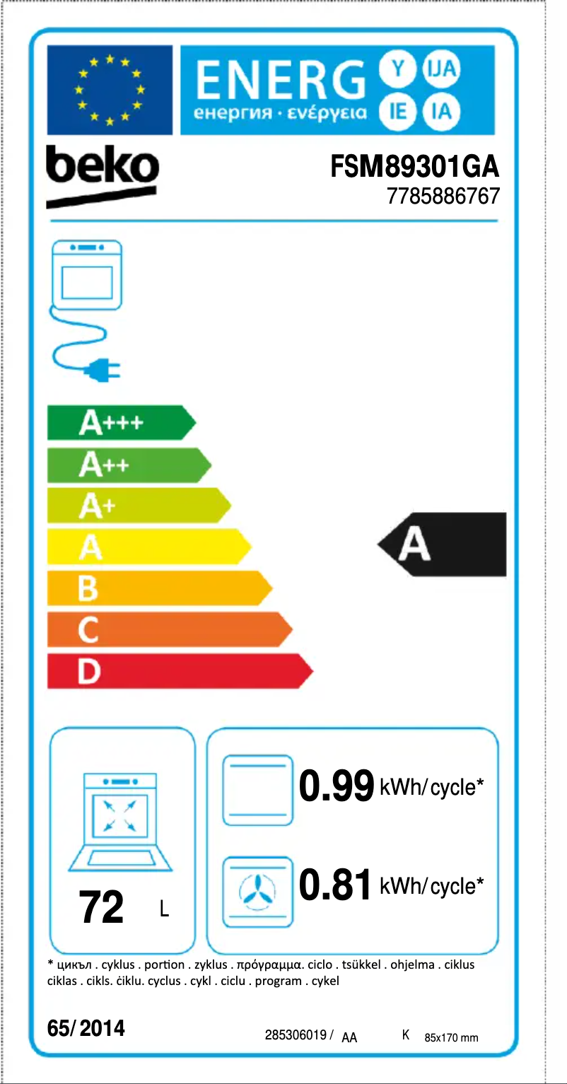 Page n°1 - Label énergétique Beko FSM89301GA