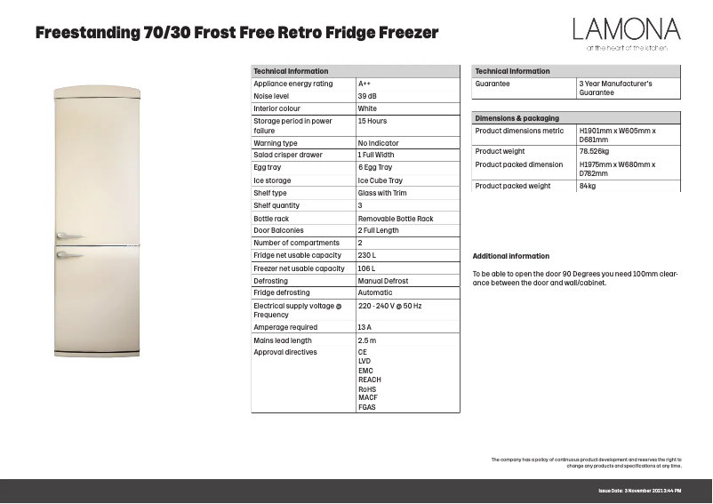 Página 1 del manual Ficha técnica Lamona FLM6305