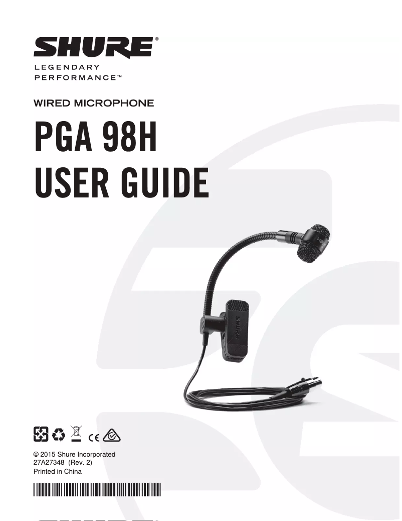 Page n°1 - Manuel utilisateur Shure PGA98HX