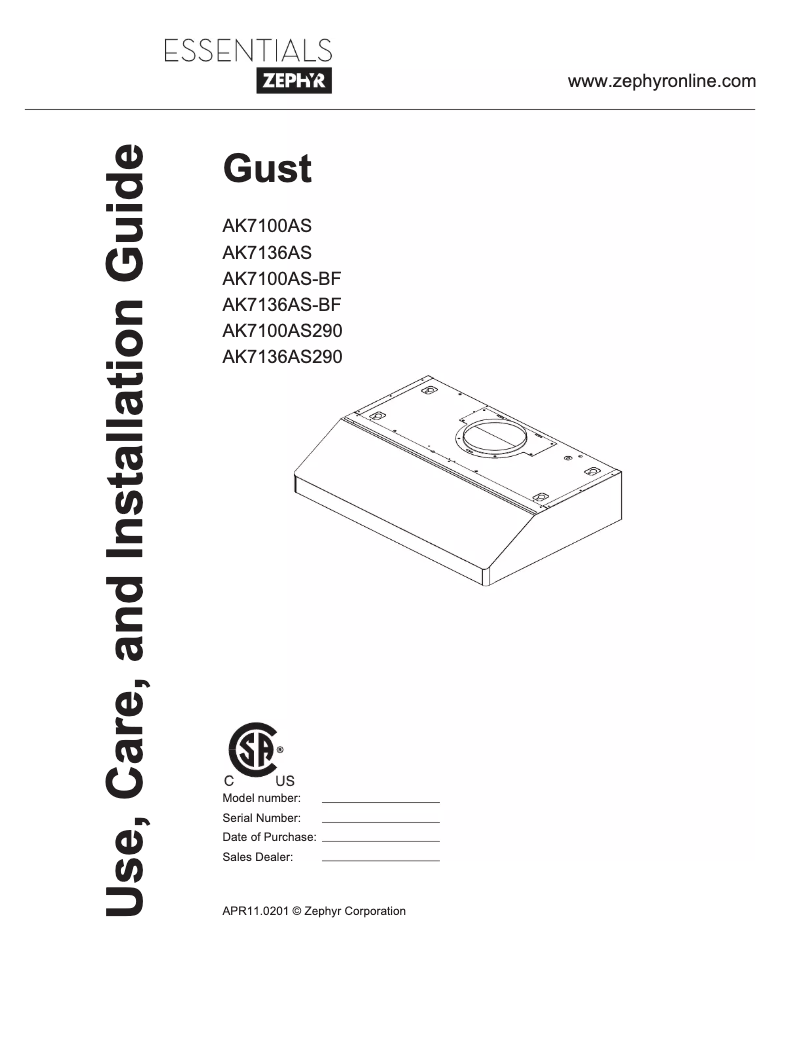 Page 1 de la notice Manuel utilisateur Zephyr AK7136ASBF