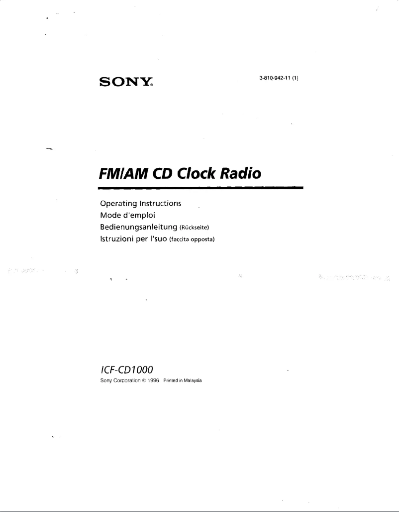 Page 1 de la notice Manuel utilisateur Sony ICF-CD1000