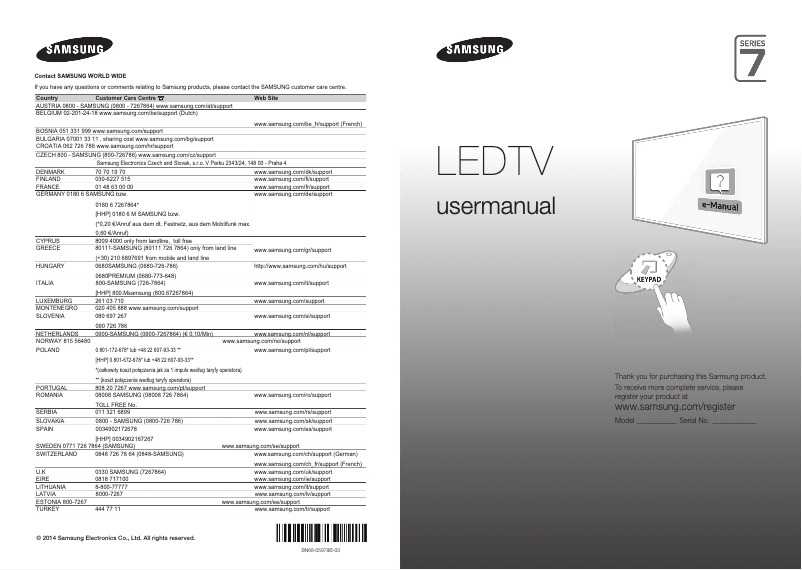 Page n°1 - Manuel utilisateur Samsung UE40H7000SL