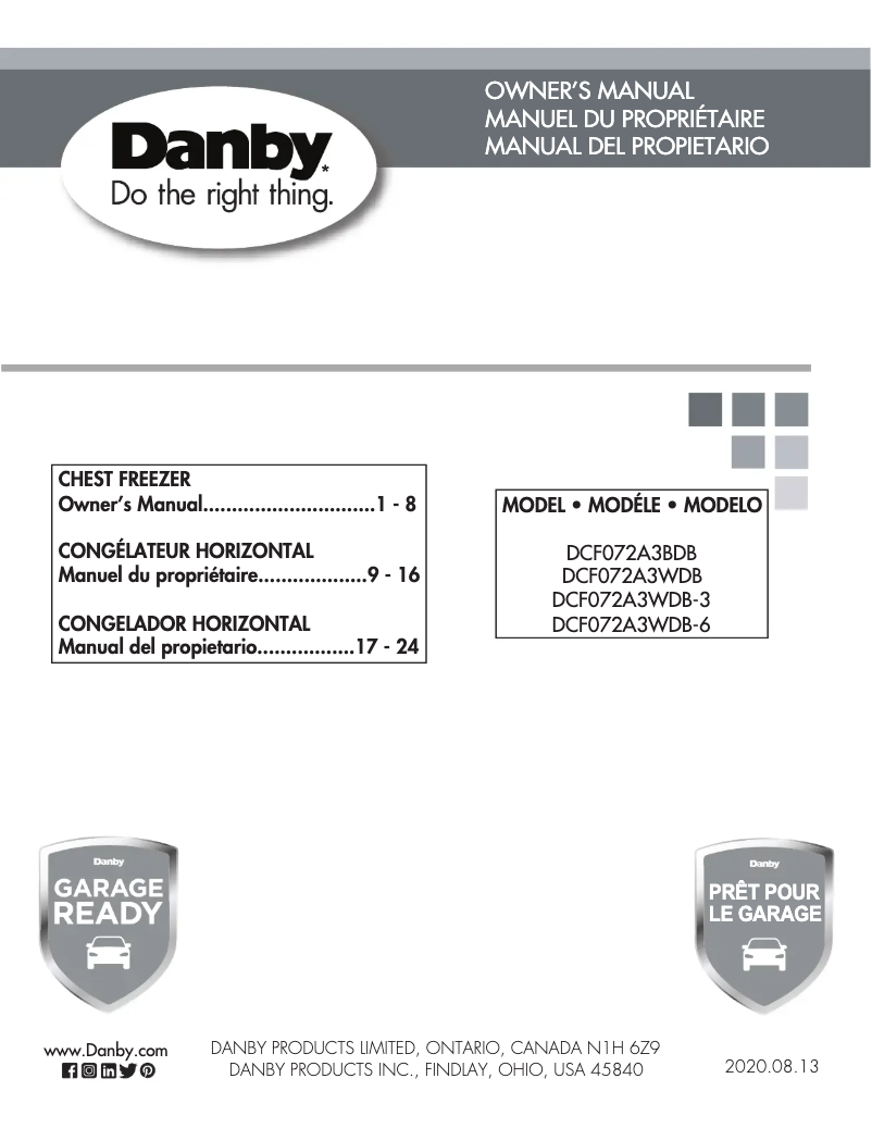 Page n°1 - Manuel utilisateur Danby DCF072A3BDB