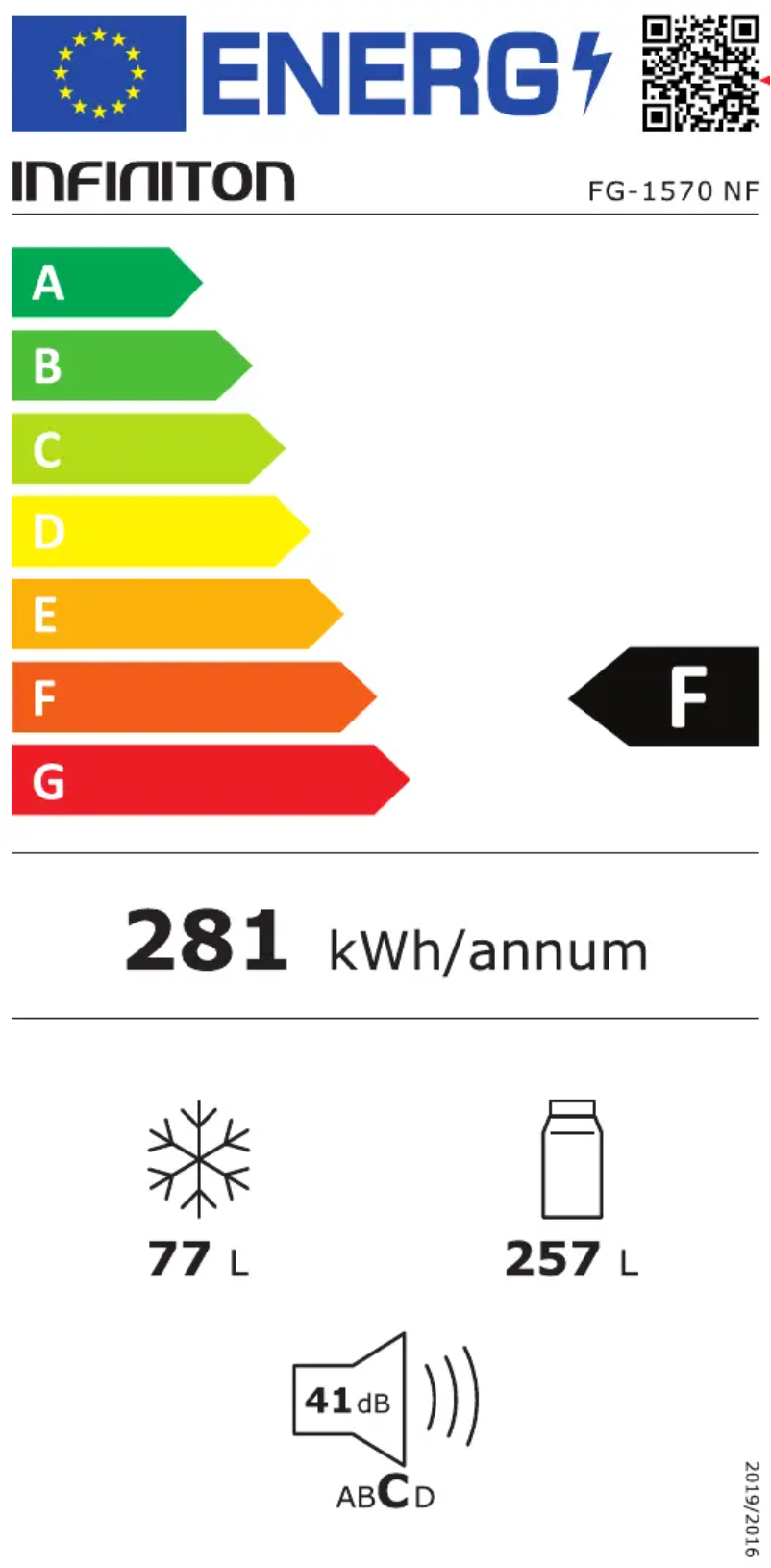 Page 1 de la notice Label énergétique Infiniton FG-1570NF