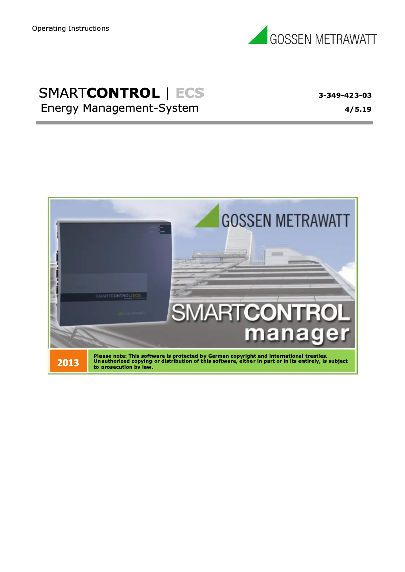 Page n°1 - Manuel utilisateur Gossen Metrawatt SMARTCONTROL