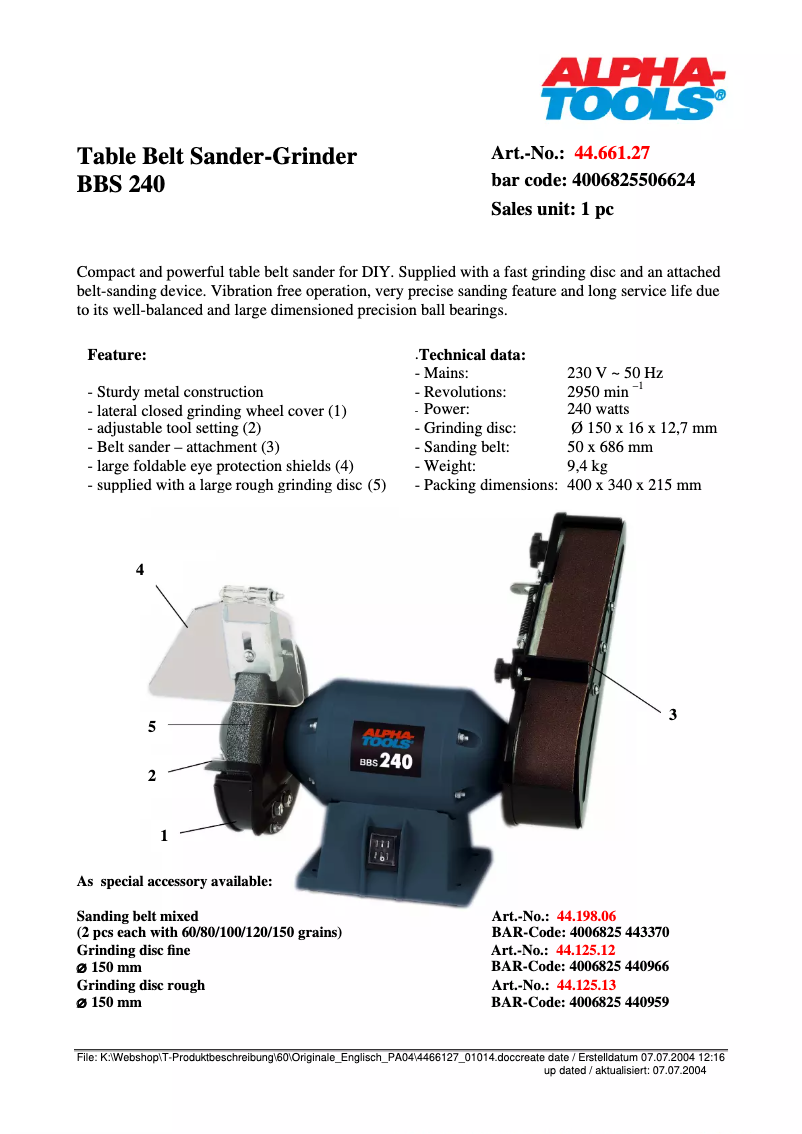 Page n°1 - Manuel utilisateur Alpha Tools BBS 240