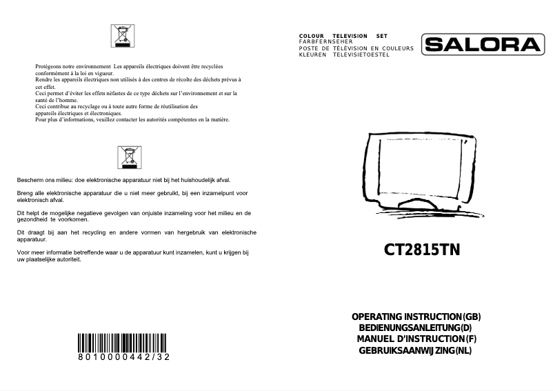Page n°1 - Manuel utilisateur Salora CT-2815TN