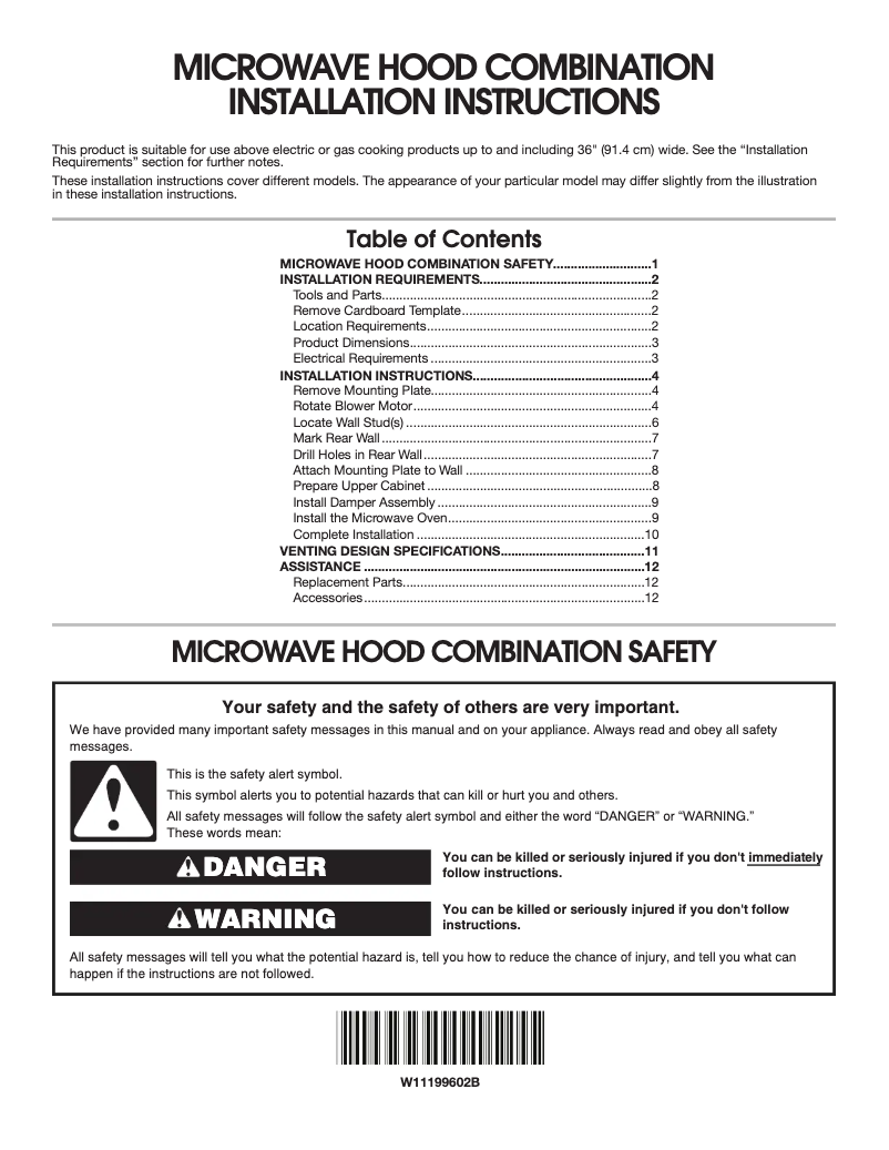 Page 1 de la notice Guide d'installation Whirlpool WMH54521JV