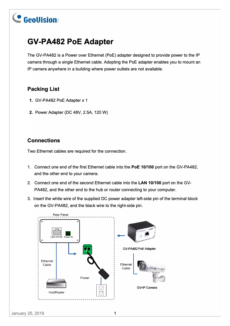 Page 1 de la notice Manuel utilisateur Geovision GV-PA482