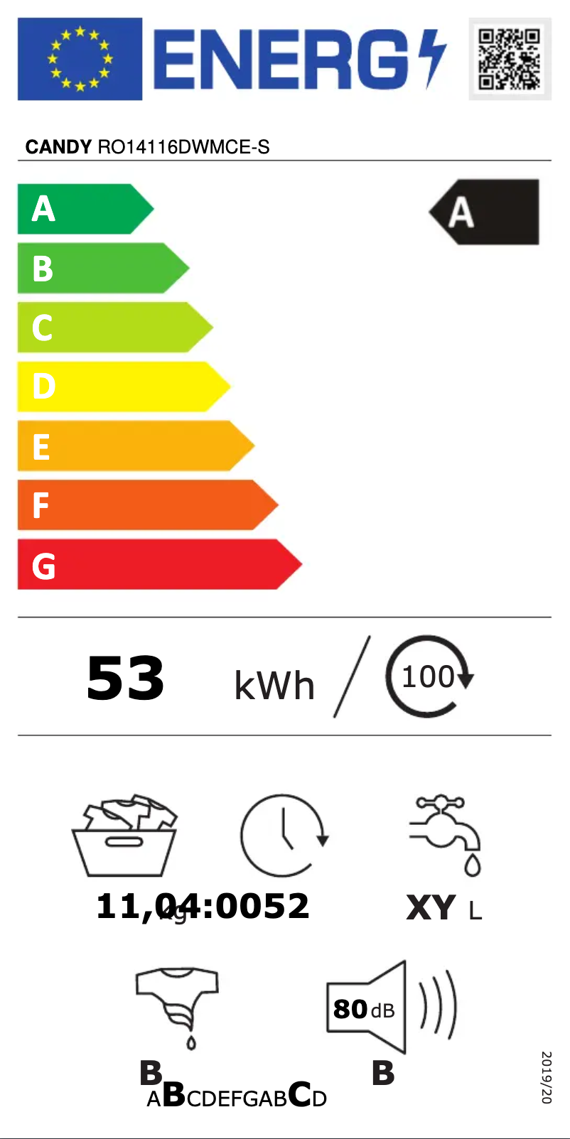 Page 1 de la notice Label énergétique Candy RO14116DWMCE-S