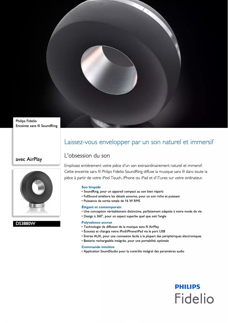 Page n°1 - Fiche technique Philips Fidelio DS3880W
