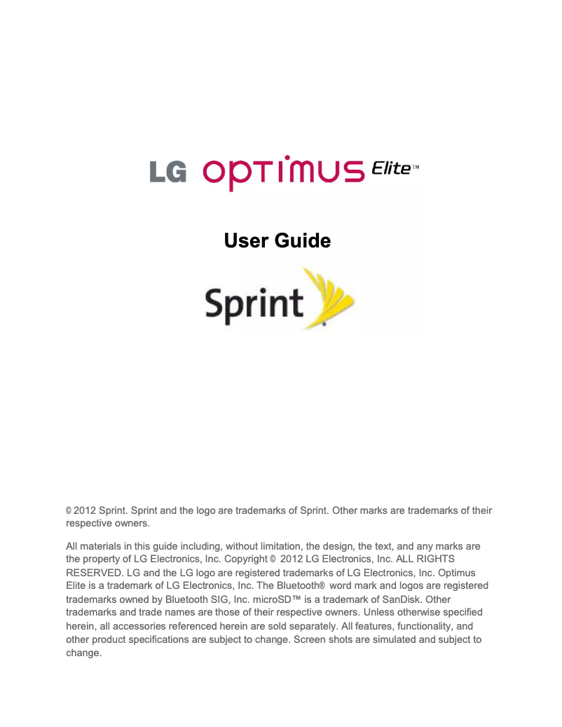 Page 1 de la notice Manuel utilisateur LG Optimus Elite