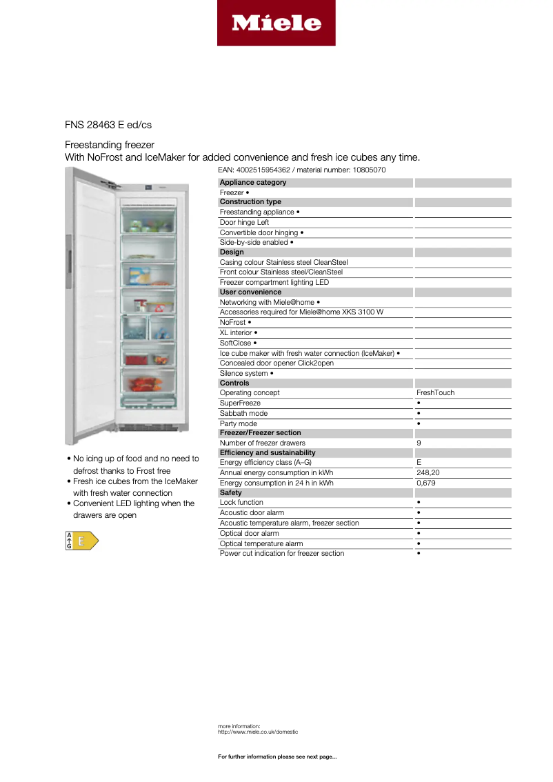 Page n°1 - Fiche technique Miele FNS 28463 E ed/cs