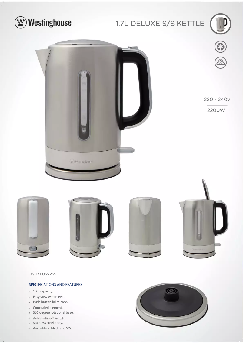 Page n°1 - Fiche technique Westinghouse WHKE05V2SS