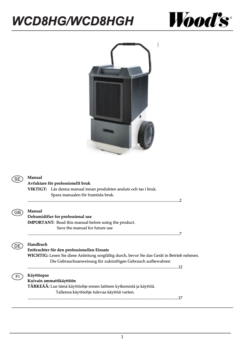 Page 1 de la notice Manuel utilisateur Wood's WCD8HG Pro