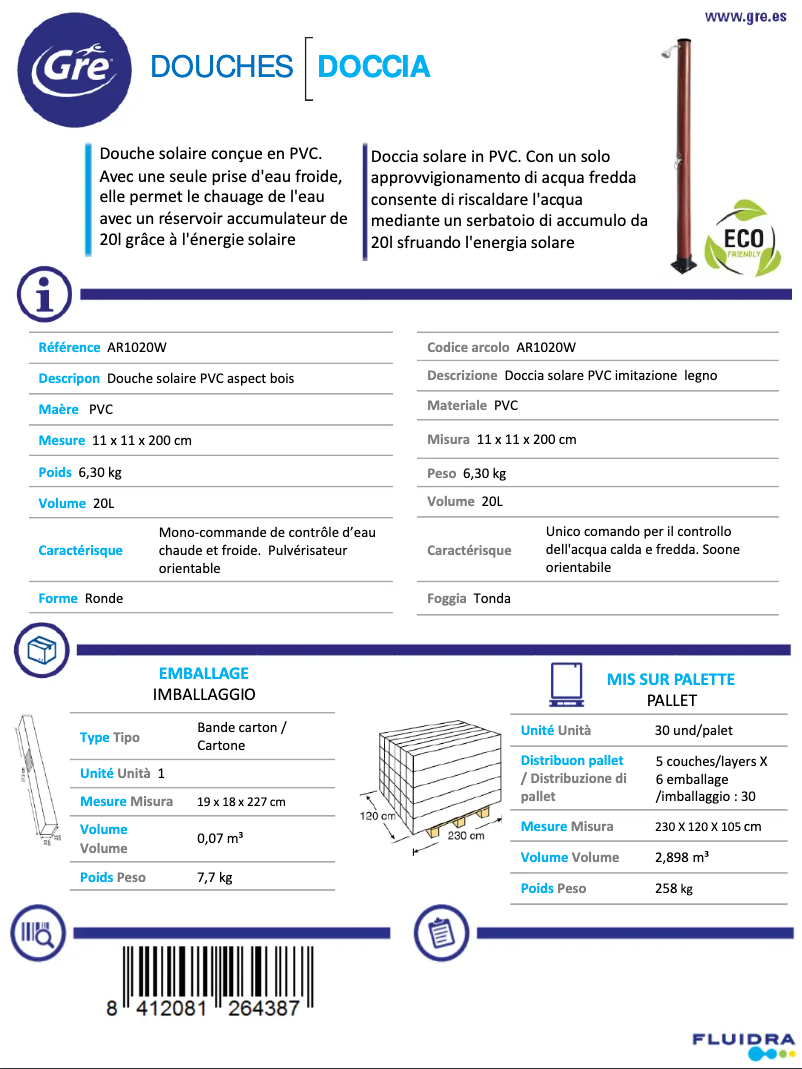 Página 1 del manual Ficha técnica Gre AR1020W
