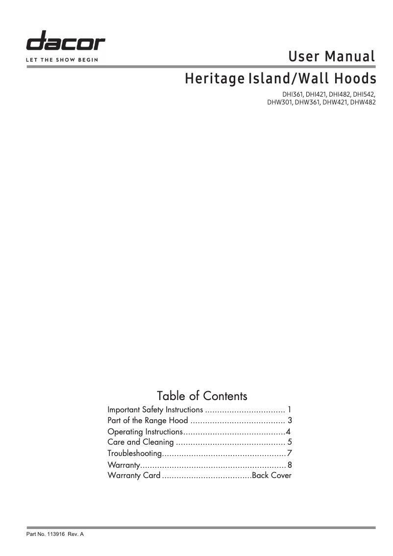 Page n°1 - Manuel utilisateur Dacor DHW421