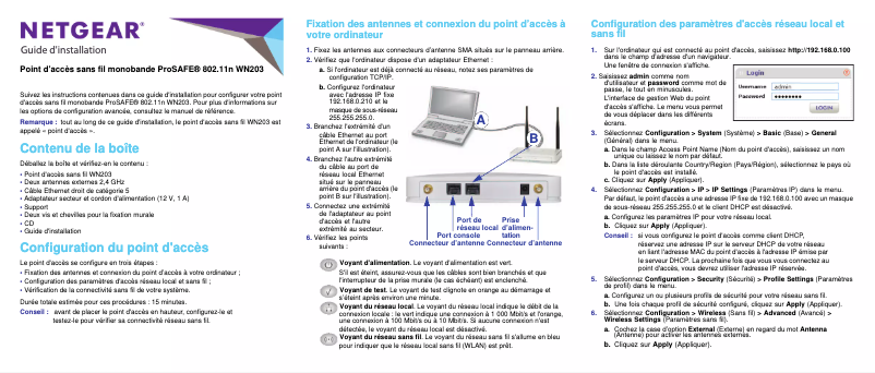 Page 1 de la notice Guide d'installation Netgear ProSAFE WN203