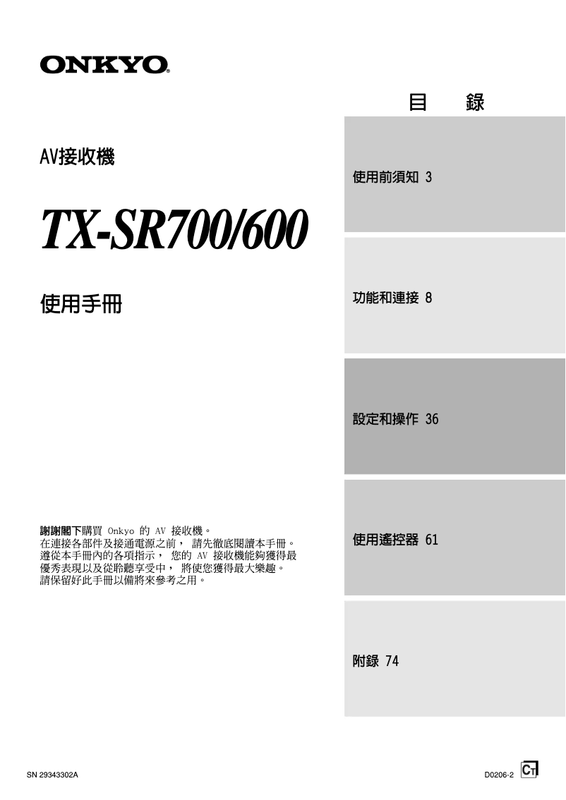 Page n°1 - Manuel utilisateur Onkyo TX-SR600