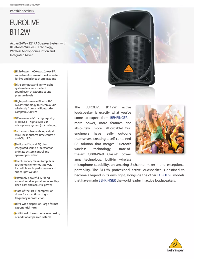 Page n°1 - Fiche technique Behringer B112W