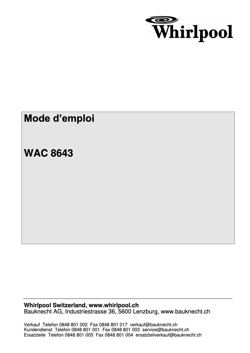 Image de la première page du manuel de l'appareil WAC 8643